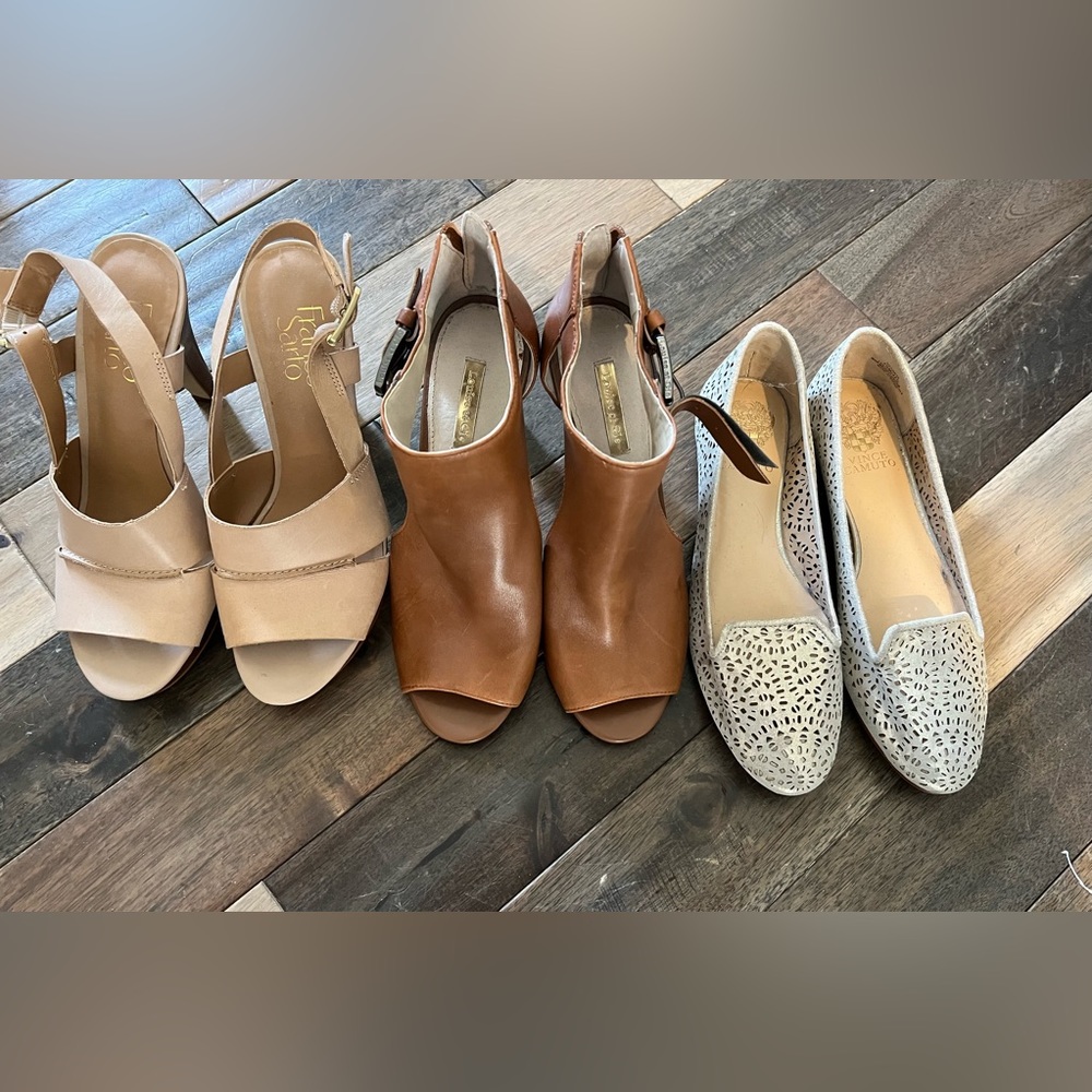 3 pairs of sz 7.5- Franco Sarto, Louise et Cie & Vince Camuto (left to right)
